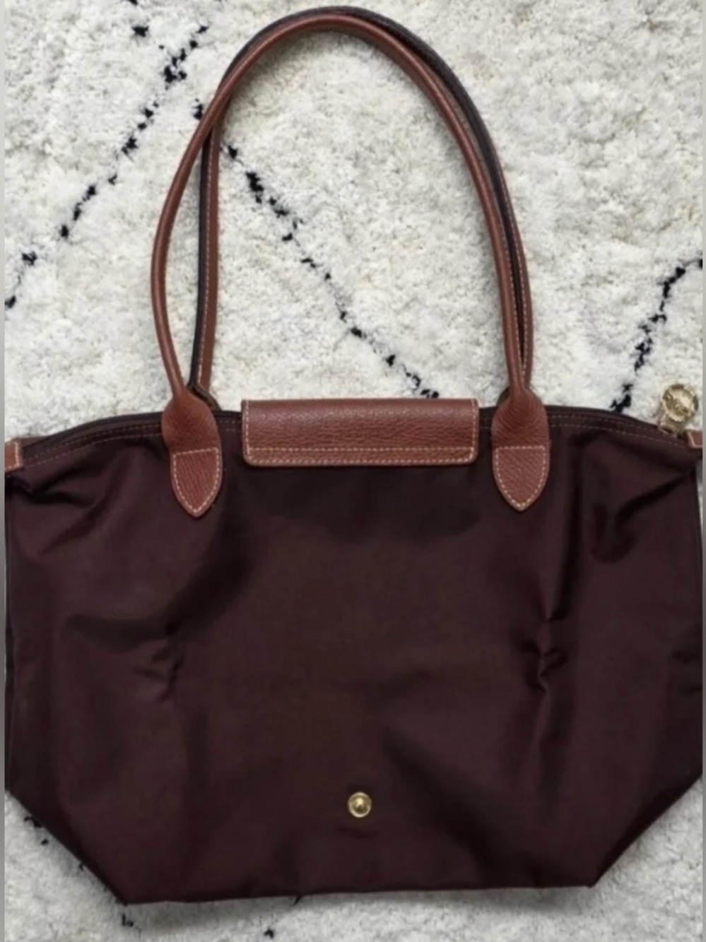 Longchamp Le Pliage Large Brown Nylon Long Handle Tote Bag - Picture 3 of 4